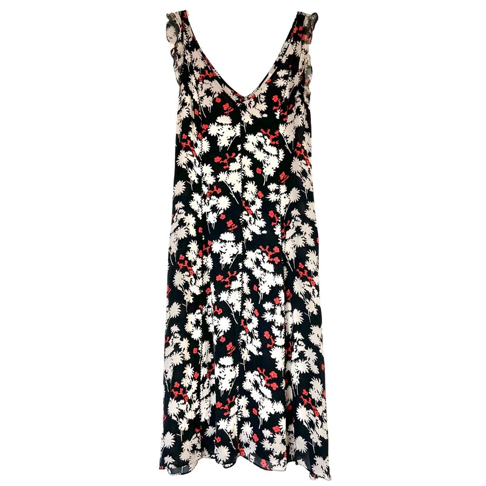 Vintage Diane von Furstenberg Silk Floral Midi Dress Black Red V Neck Size 10 - Picture 8 of 8
